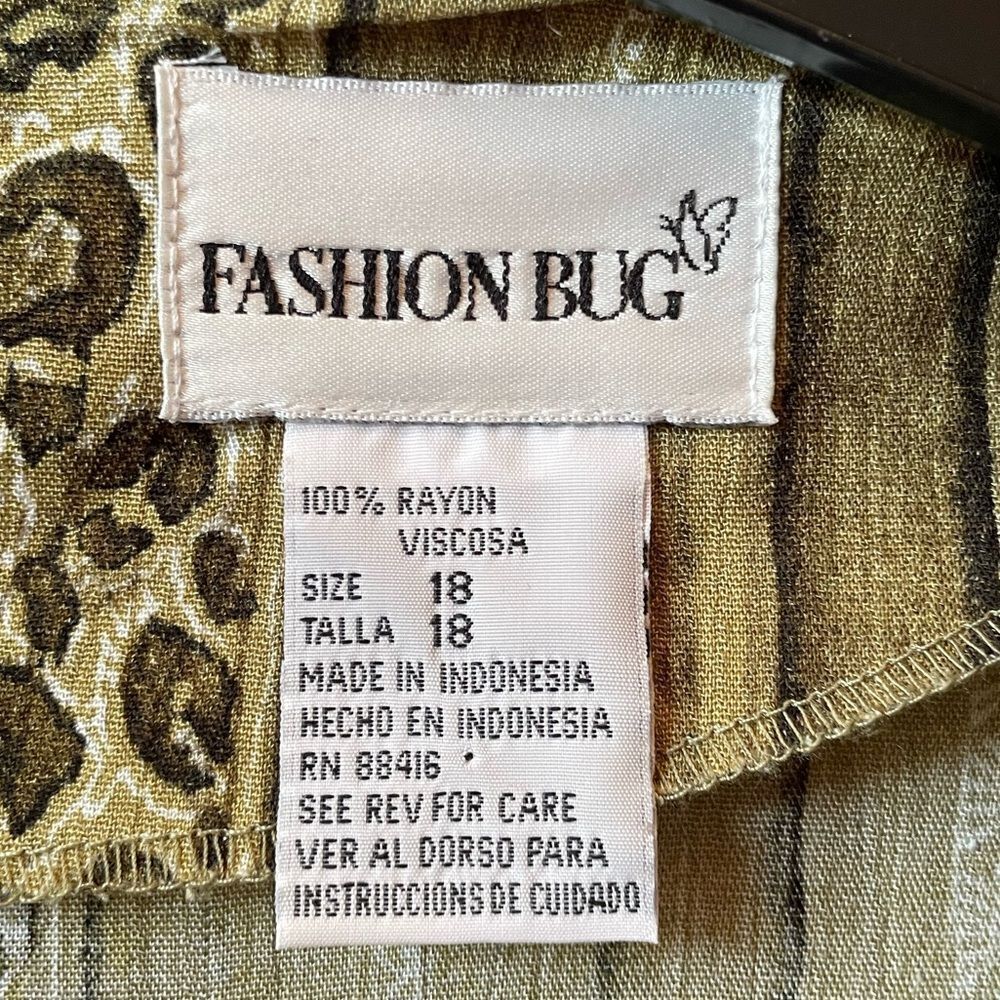 FASHION BUG SAGE GREEN WITH STRIPES & ANIMAL PRINT SHORT SLEEVE DRESS SIZE 18 - Picture 6 of 7